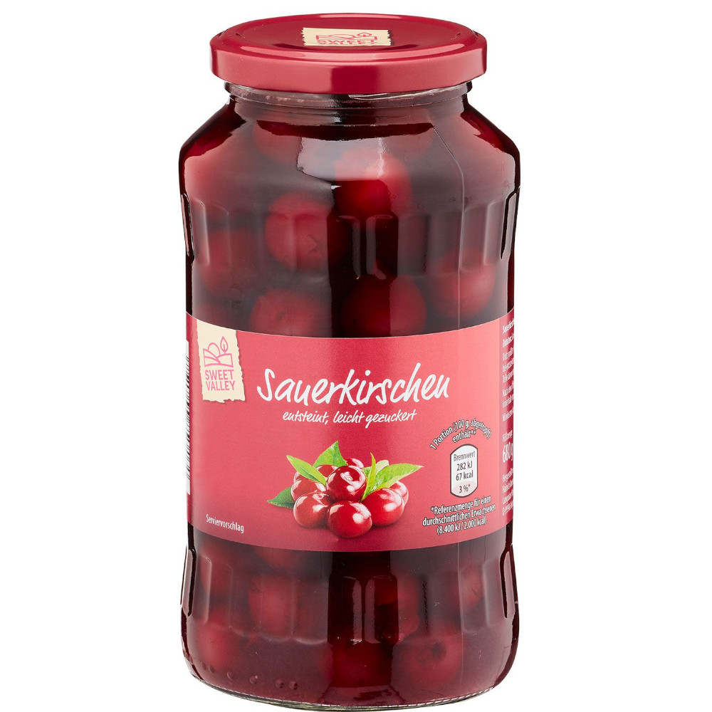 GERMAN Sour Cherries / Sauerkirschen GLASS JAR 680g De-stoned